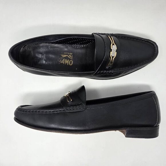SALVATORE FERRAGAMO HORSE BIT STRAP MOC TOE LOAFER BLACK LEATHER MENS SIZE 8 D - Picture 1 of 10